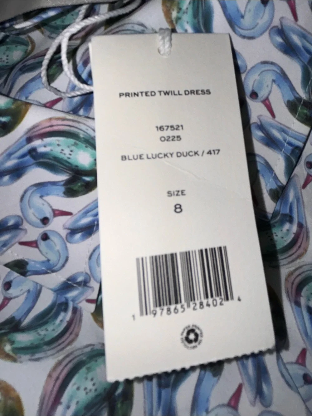 Tory Burch Printed Twill Dress Blue Lucky Duck size 8 NWT - Picture 13 of 16